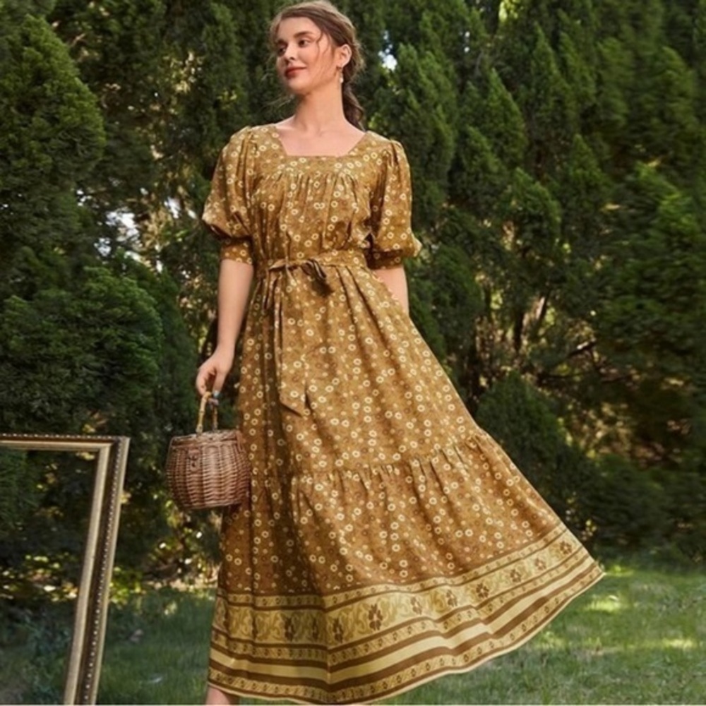 Vintage style cottagecore prairie floral maxi dress XS